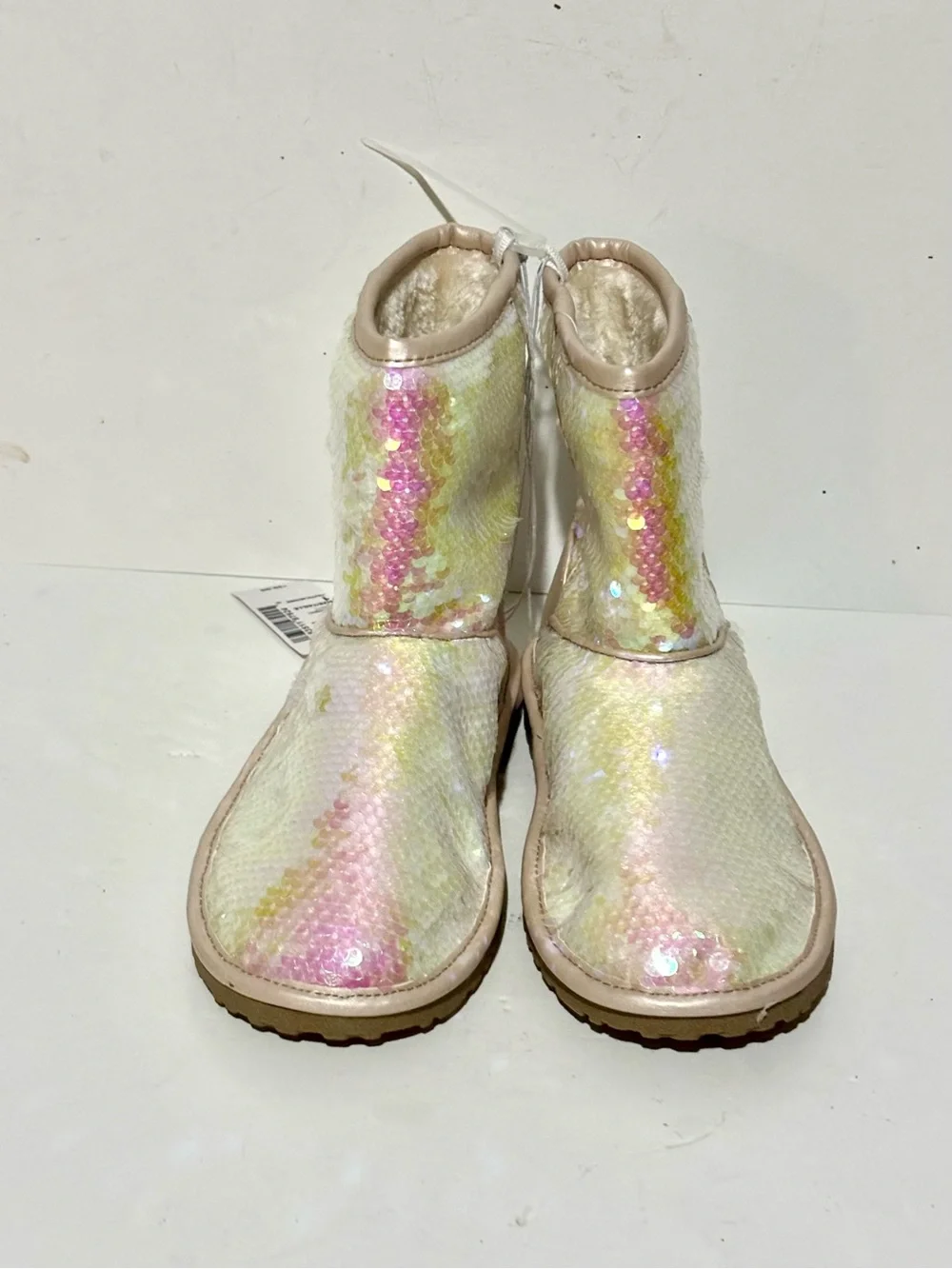 The Children's Place Iridescent Sequin Short Boots - Pastel Pink & Yellow NWT